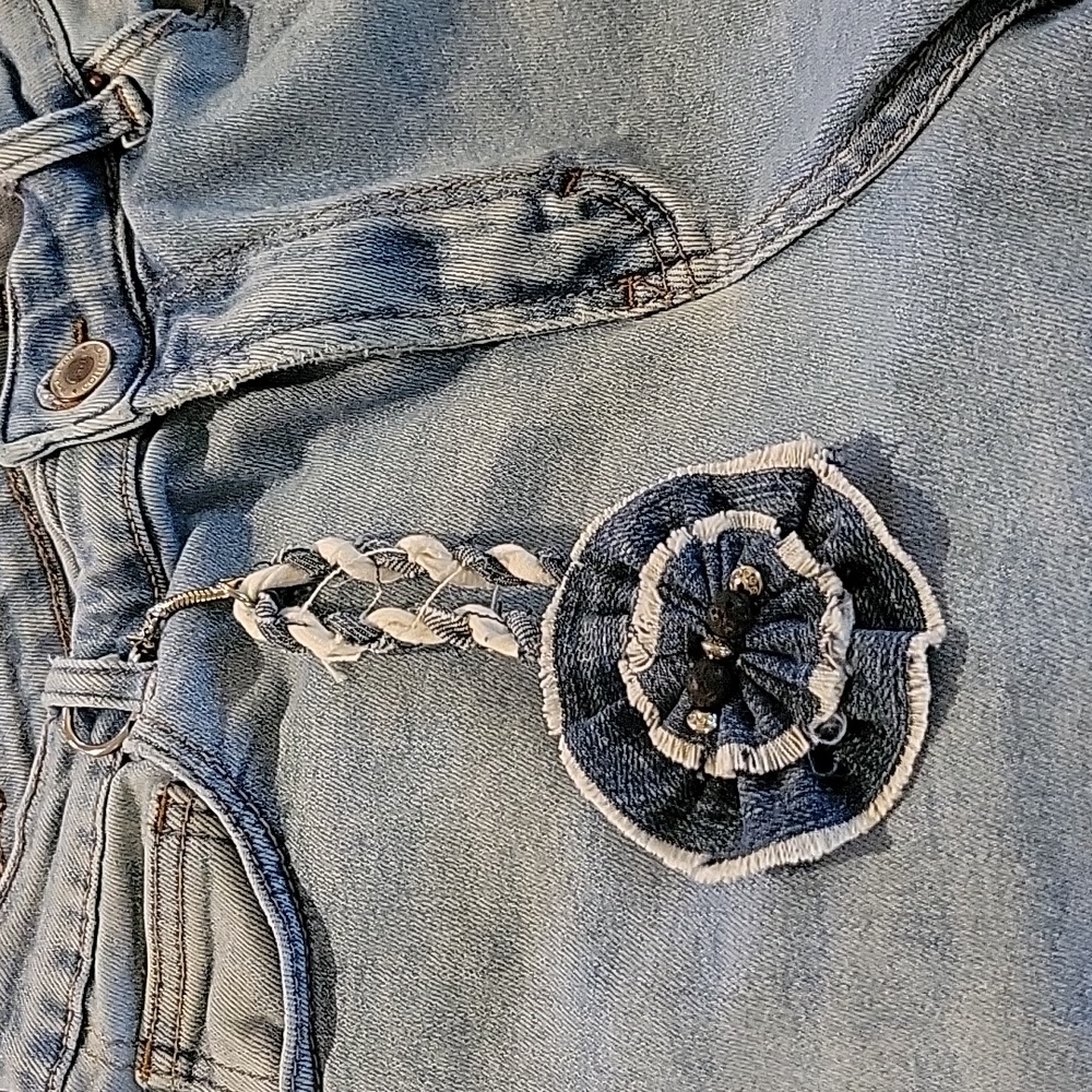 Upcycled Hand crafted keychain or purse, or pants decor made from jeans #1